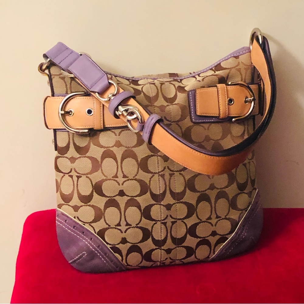 Vintage Coach  1487 Signature Canvas/Suede Shoulder Bag